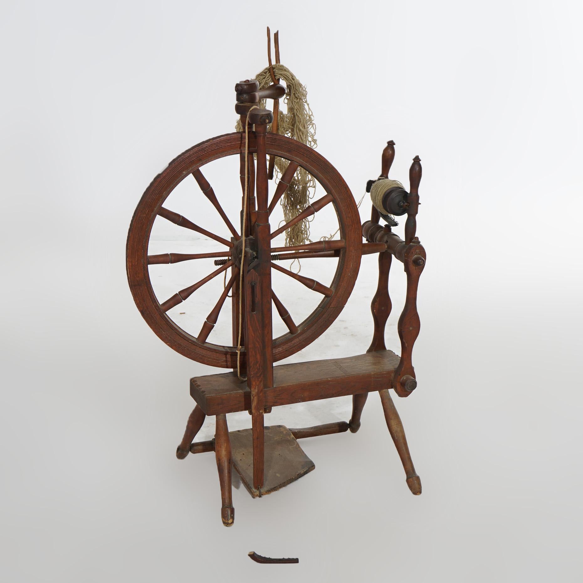 American Antique Farnham Spinning Wheel, Signed, 19thC