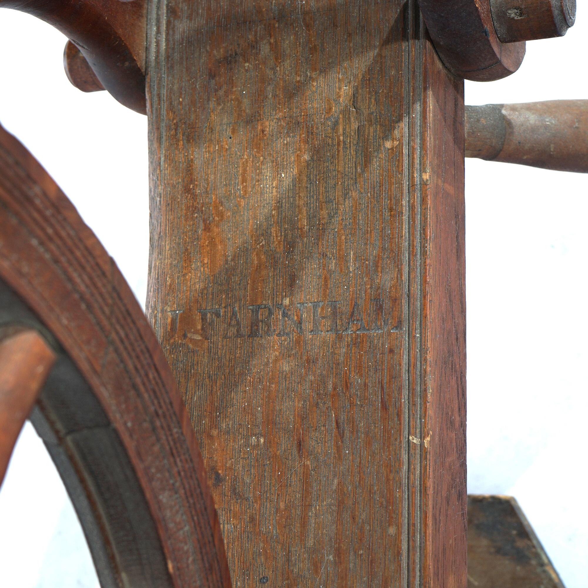 Antique Farnham Spinning Wheel, Signed, 19thC In Good Condition In Big Flats, NY