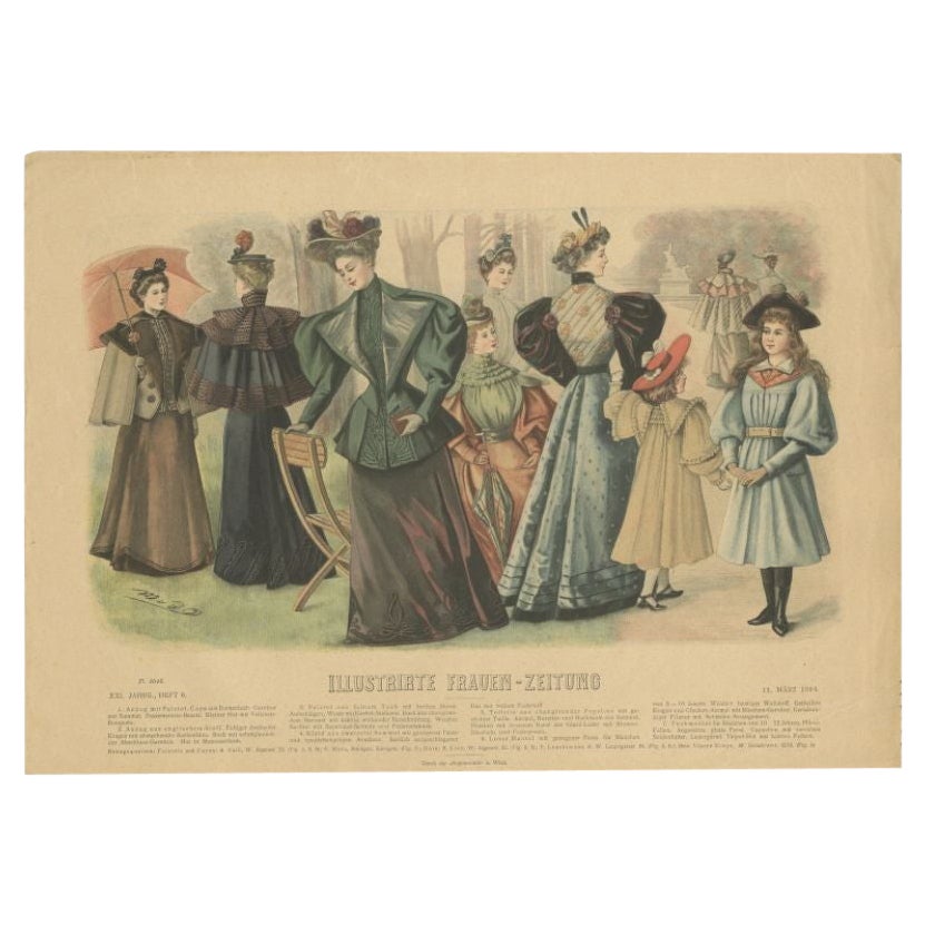 Antiker Modedruck aus Deutschland mit einer Gruppe von Damen, 1894