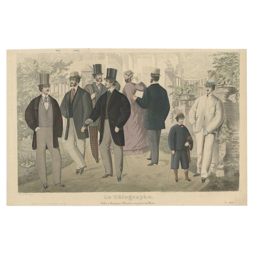Antiker Modedruck von Männern in Kostüm, 1864 im Angebot