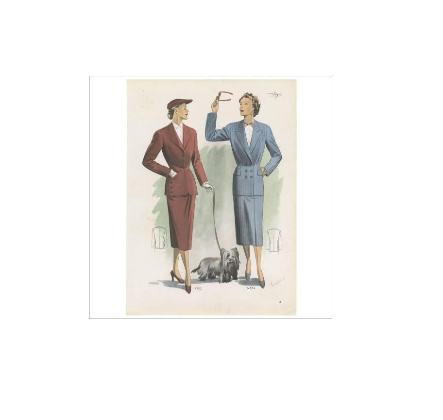 Vintage Fashion Print 'Pl. 14203' Published in Ladies Styles, 1951 In Good Condition For Sale In Langweer, NL