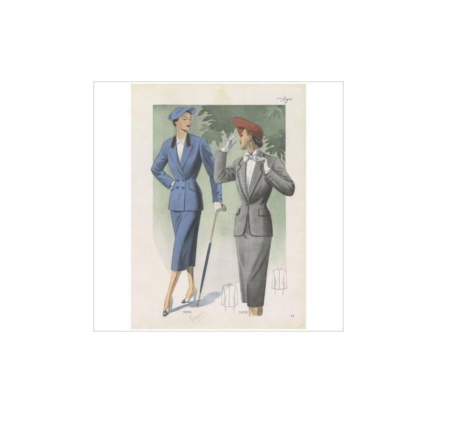 Vintage Fashion Print 'Pl. 14209' Published in Ladies Styles, 1951 In Good Condition For Sale In Langweer, NL
