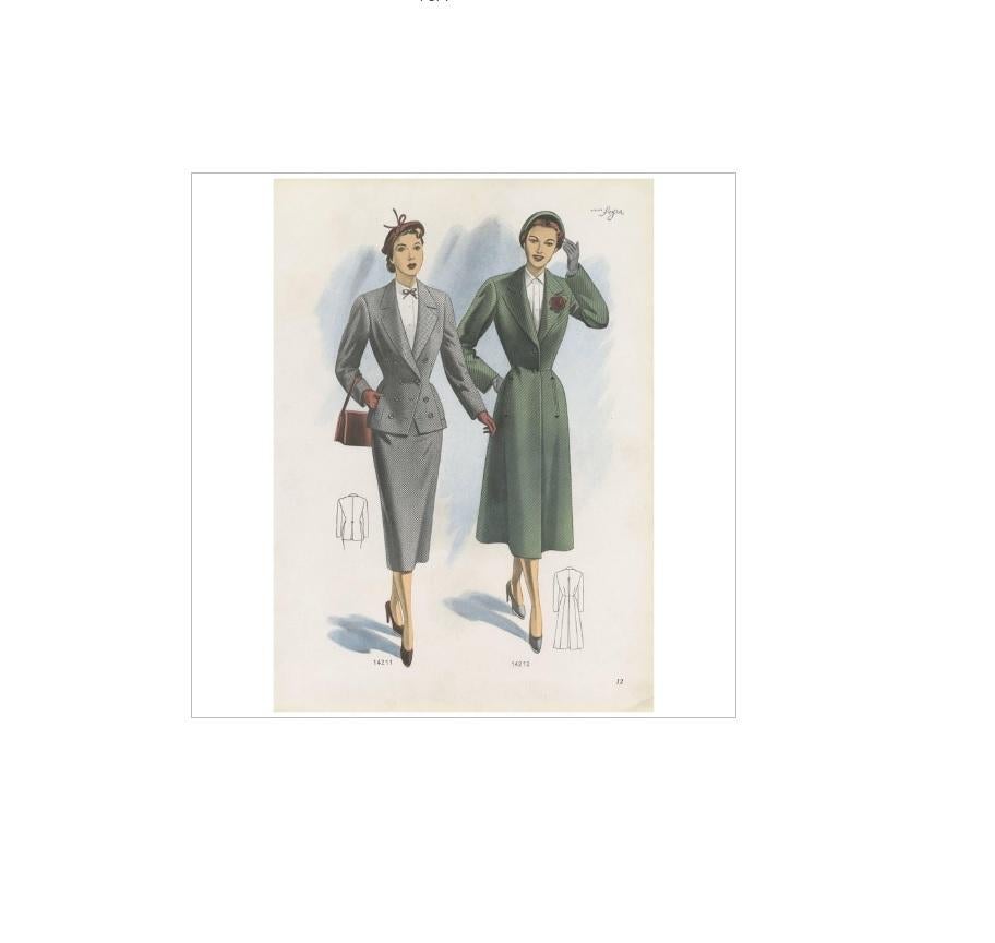 Vintage Fashion Print 'Pl. 14211' Published in Ladies Styles, 1951 In Good Condition For Sale In Langweer, NL