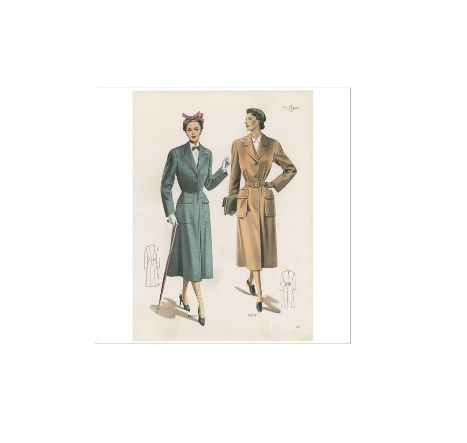 Vintage Fashion Print ‘Pl. 14213’ Published in Ladies Styles, 1951 In Good Condition For Sale In Langweer, NL