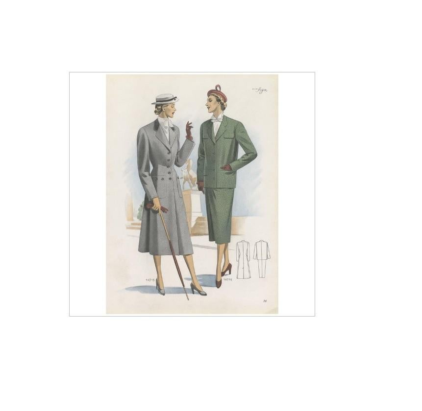 Vintage-Modedruck „Pl. 14215“, veröffentlicht im Damenstil, 1951 im Zustand „Gut“ im Angebot in Langweer, NL