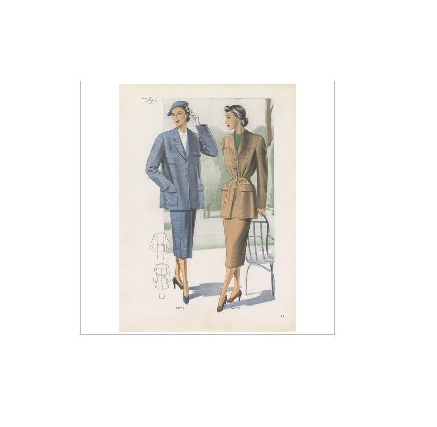 20th Century Vintage Fashion Print 'Pl. 14217' Published in Ladies Styles, 1951 For Sale