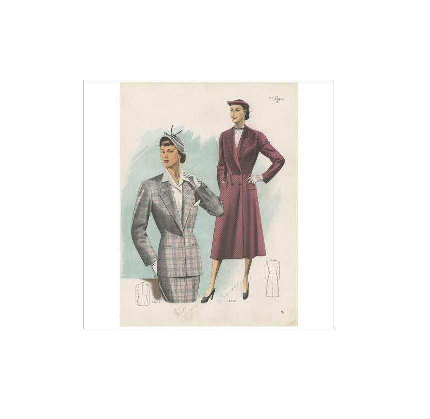 Vintage Fashion Print 'Pl. 14219' published in Ladies Styles, 1951 In Good Condition For Sale In Langweer, NL