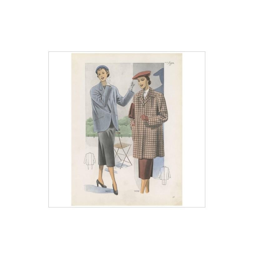 Antique Fashion Print, Published in Ladies Styles, 1951 In Good Condition For Sale In Langweer, NL