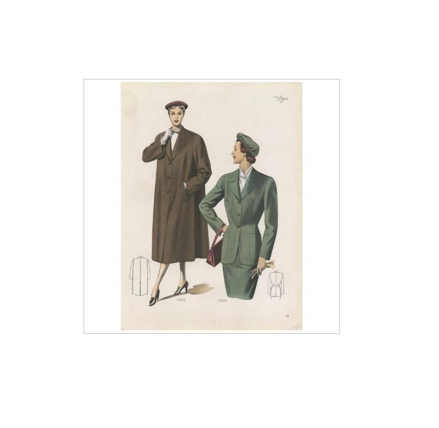 Antique Fashion Print , Published in Ladies Styles, 1951 In Good Condition For Sale In Langweer, NL