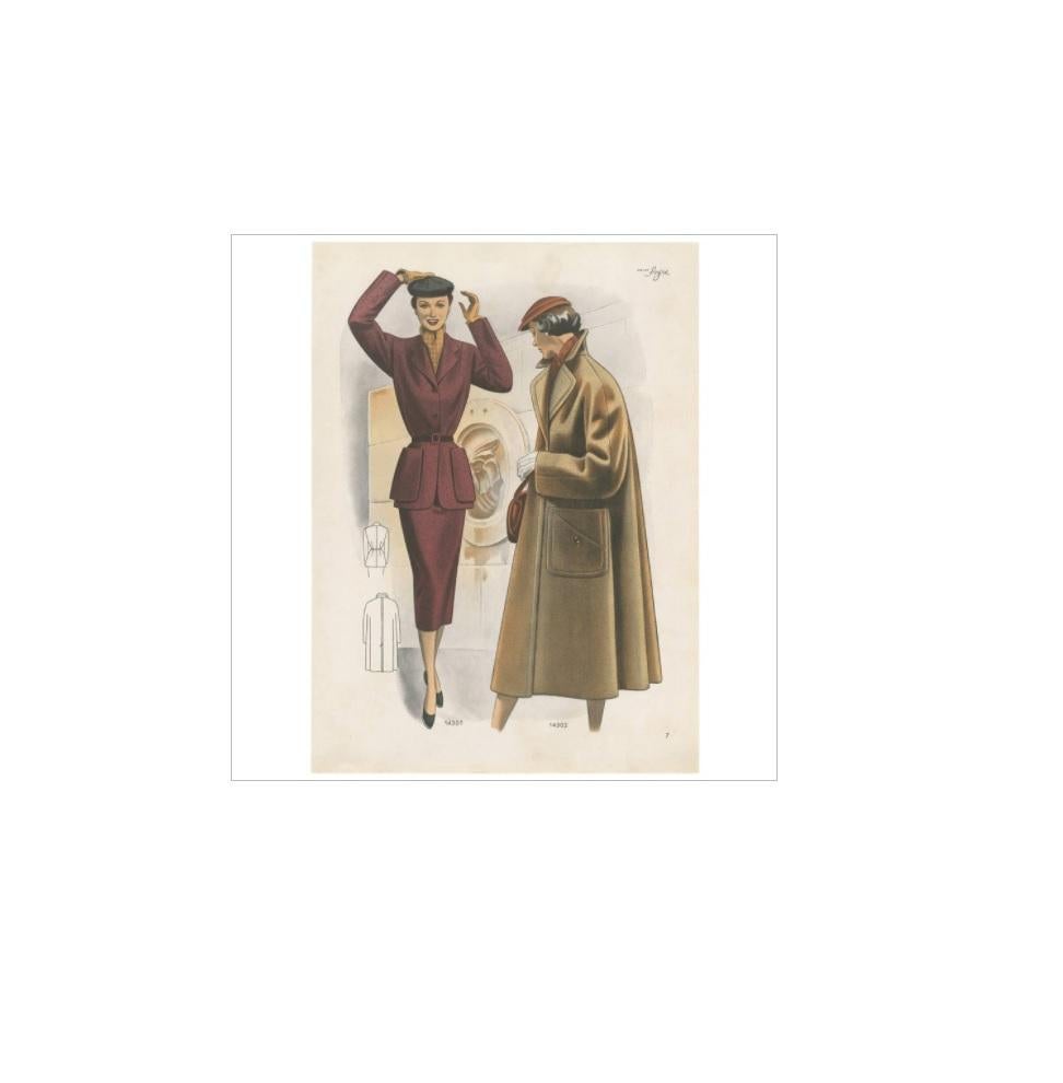 Decorative Vintage Fashion Print published in Ladies‘ Styles, 1952 In Good Condition For Sale In Langweer, NL