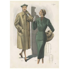 Antiker Modedruck „Pl. 14311“, veröffentlicht in Ladies Styles, 1952