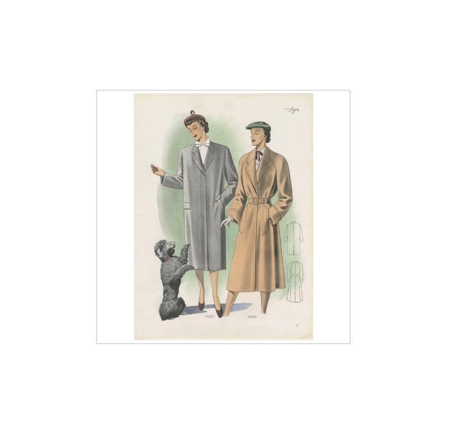 Vintage Fashion Print 'Pl.14205' Published in Ladies Styles, 1951 In Good Condition For Sale In Langweer, NL