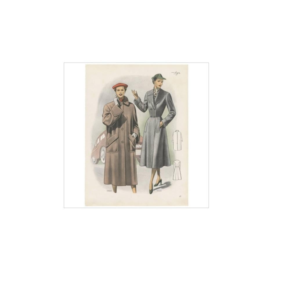 Vintage Fashion Print 'Pl.14321' Published in Ladies Styles, 1952 In Good Condition For Sale In Langweer, NL