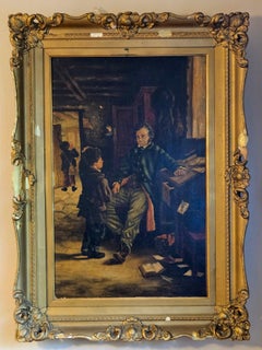 Antique "Father and Son, Oil on Canvas", Signed 19th Century