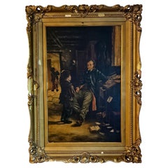 Antique "Father and Son, Oil on Canvas", Signed 19th Century