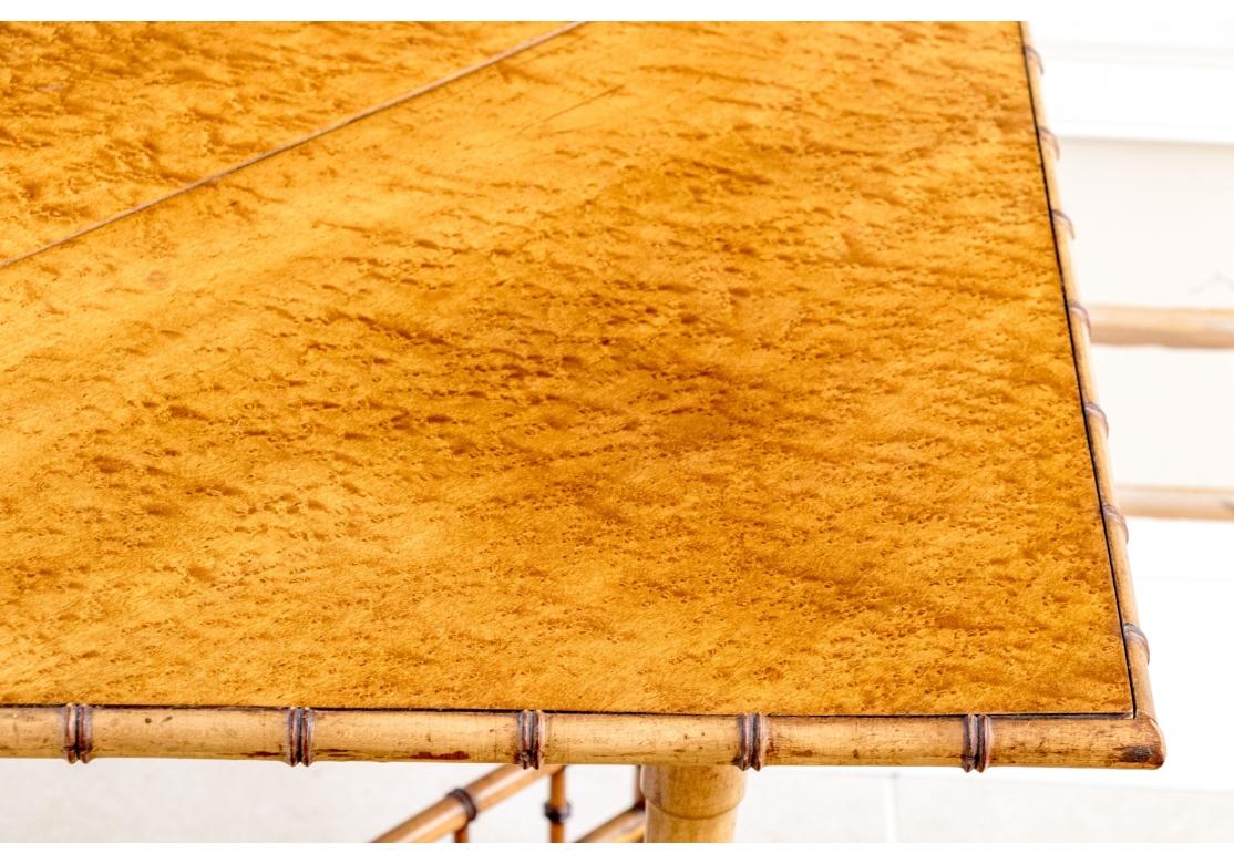 Antique Faux Bamboo And Birdseye Maple Triangular Drop Leaf Gate Leg Table For Sale 1