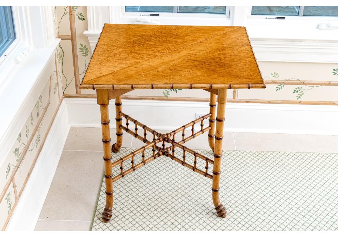 Antique Faux Bamboo And Birdseye Maple Triangular Drop Leaf Gate Leg Table For Sale 2