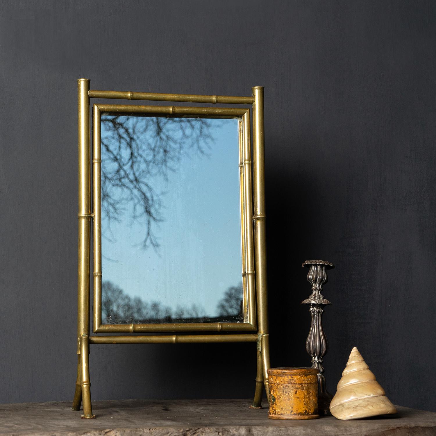Edwardian ANTIQUE FAUX BAMBOO BRASS DRESSING TABLE MIRROR, C. 1900's