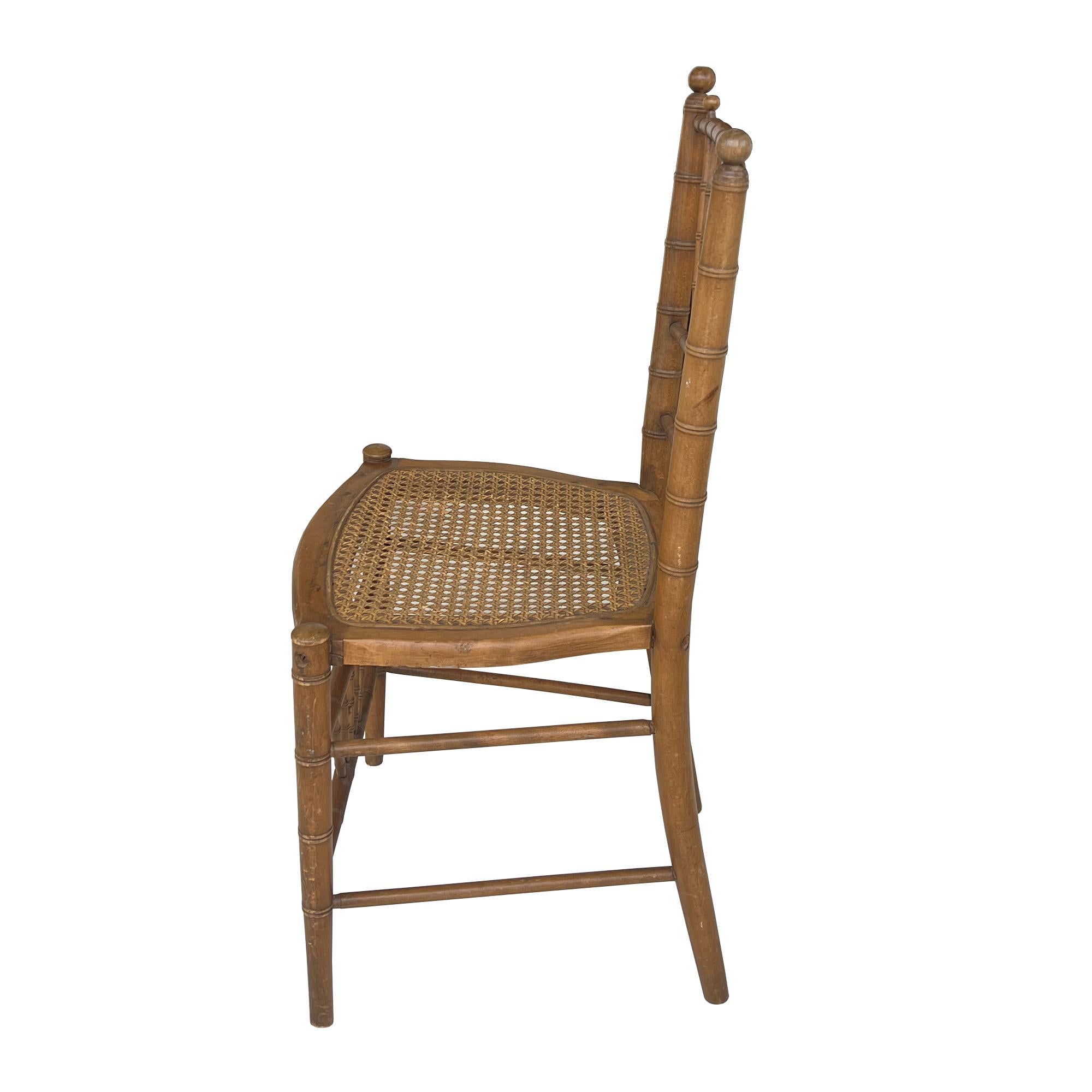 Antique Faux Bamboo & Cane Chair, 19th-Century Chinoiserie Style In condizioni buone in vendita a Oklahoma City, OK