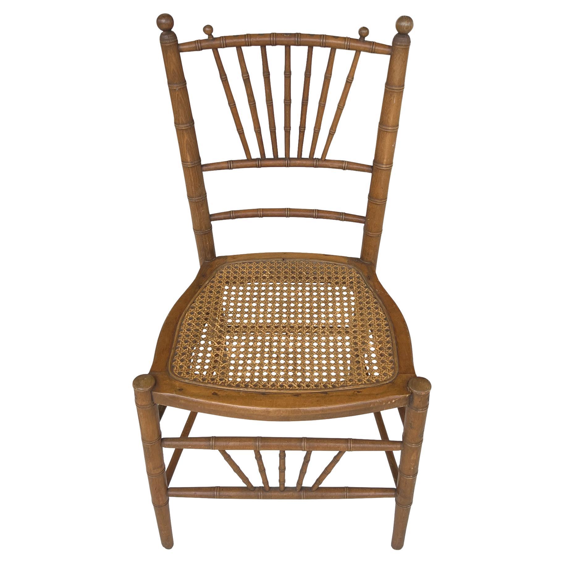 Antique Faux Bamboo
Cane Chair, 19th-Century Chinoiserie Style