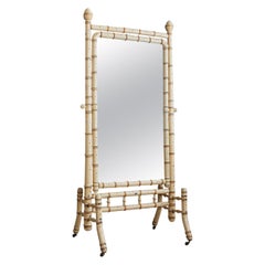 Antique Faux Bamboo Cheval Floor Mirror
