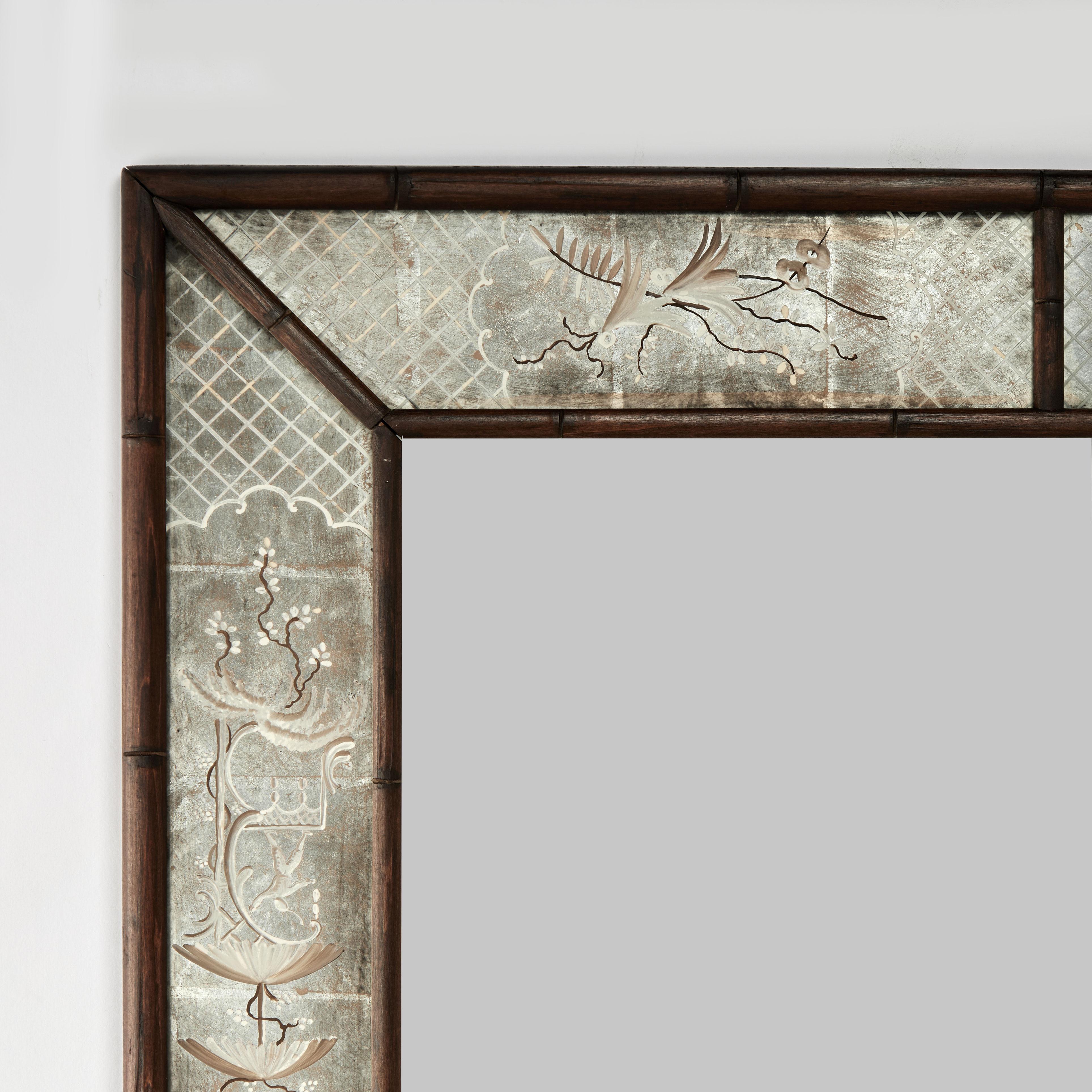Antike Faux Bamboo Chinoiserie Wandspiegel (Englisch) im Angebot