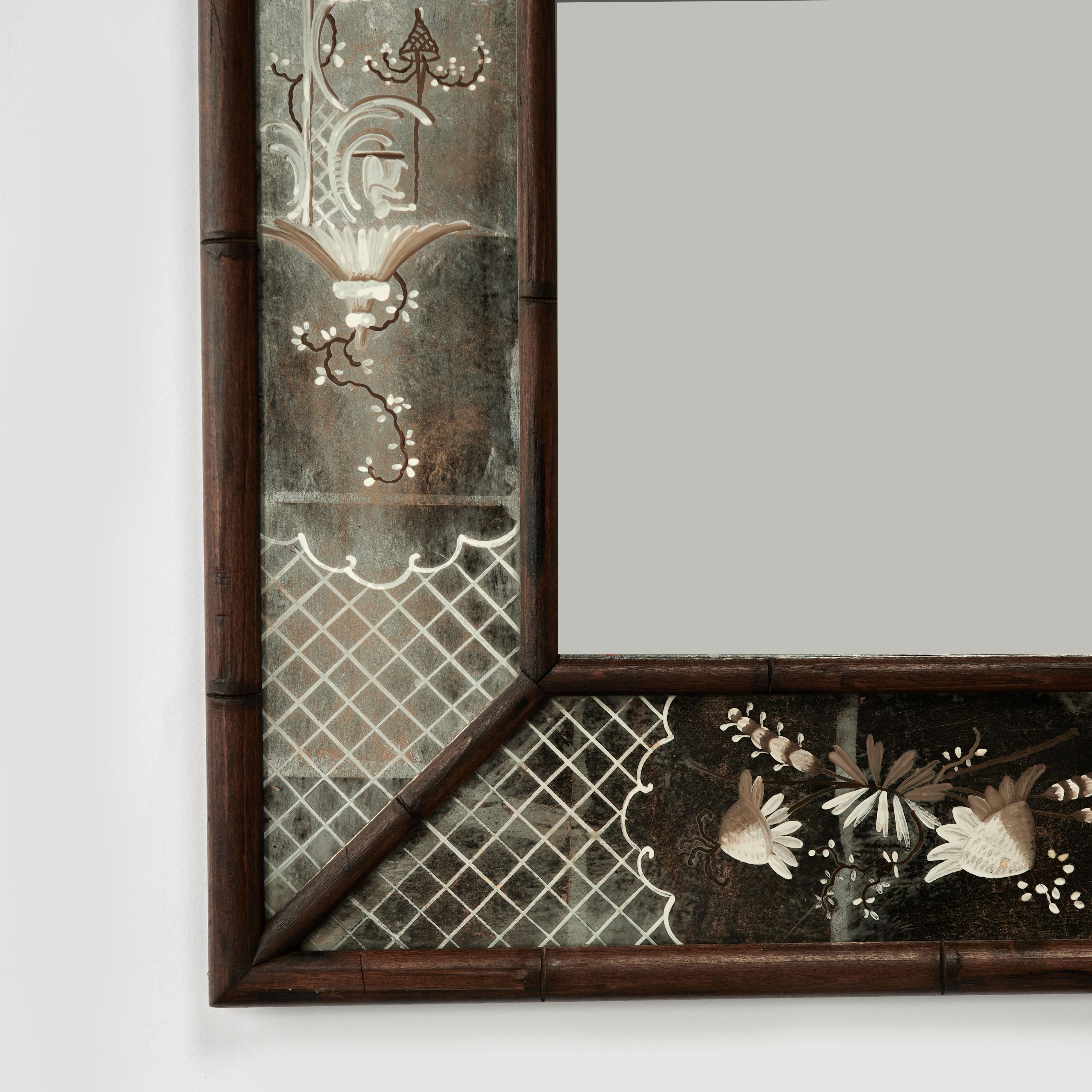 Antike Faux Bamboo Chinoiserie Wandspiegel (Kunstbambus) im Angebot