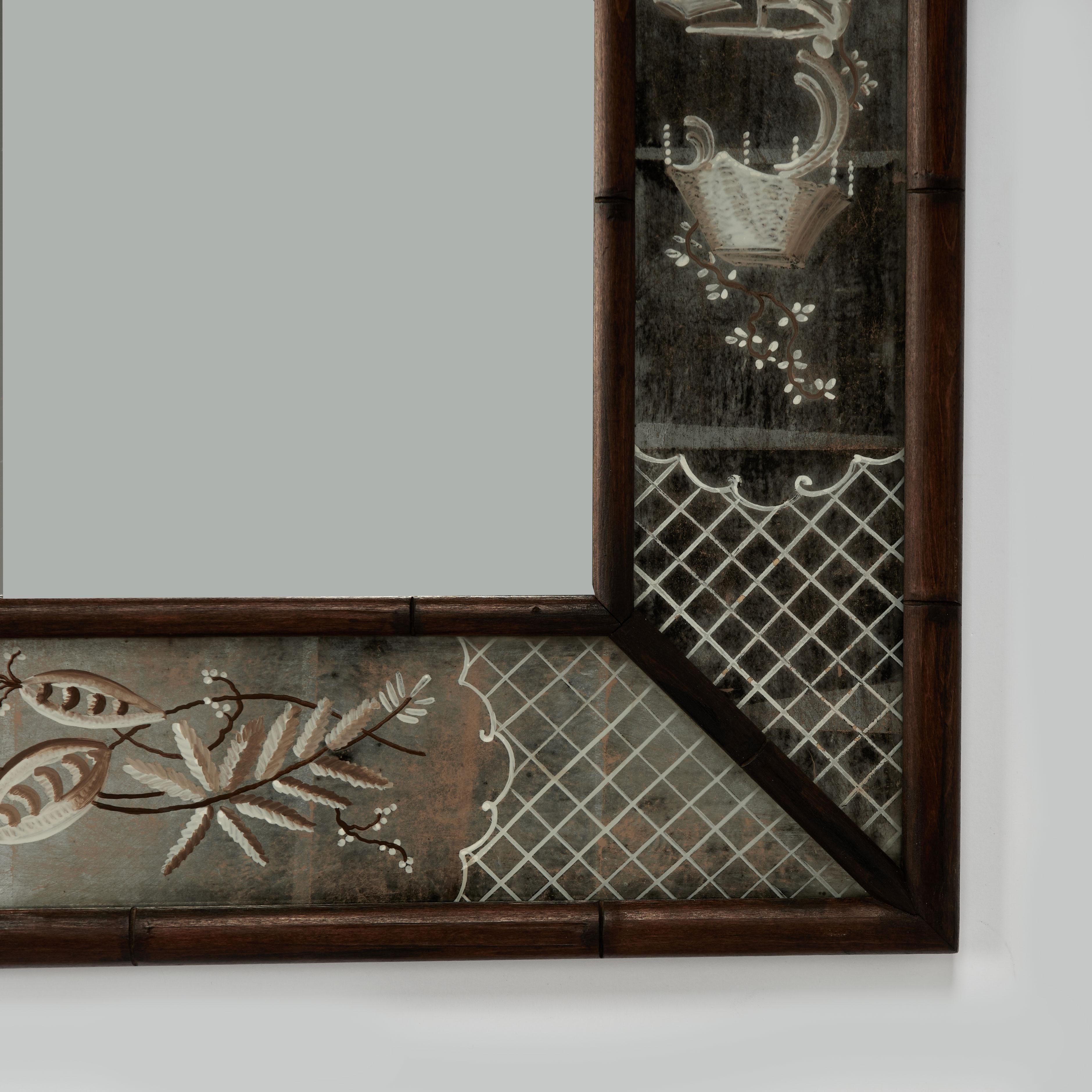 Antike Faux Bamboo Chinoiserie Wandspiegel im Angebot 1