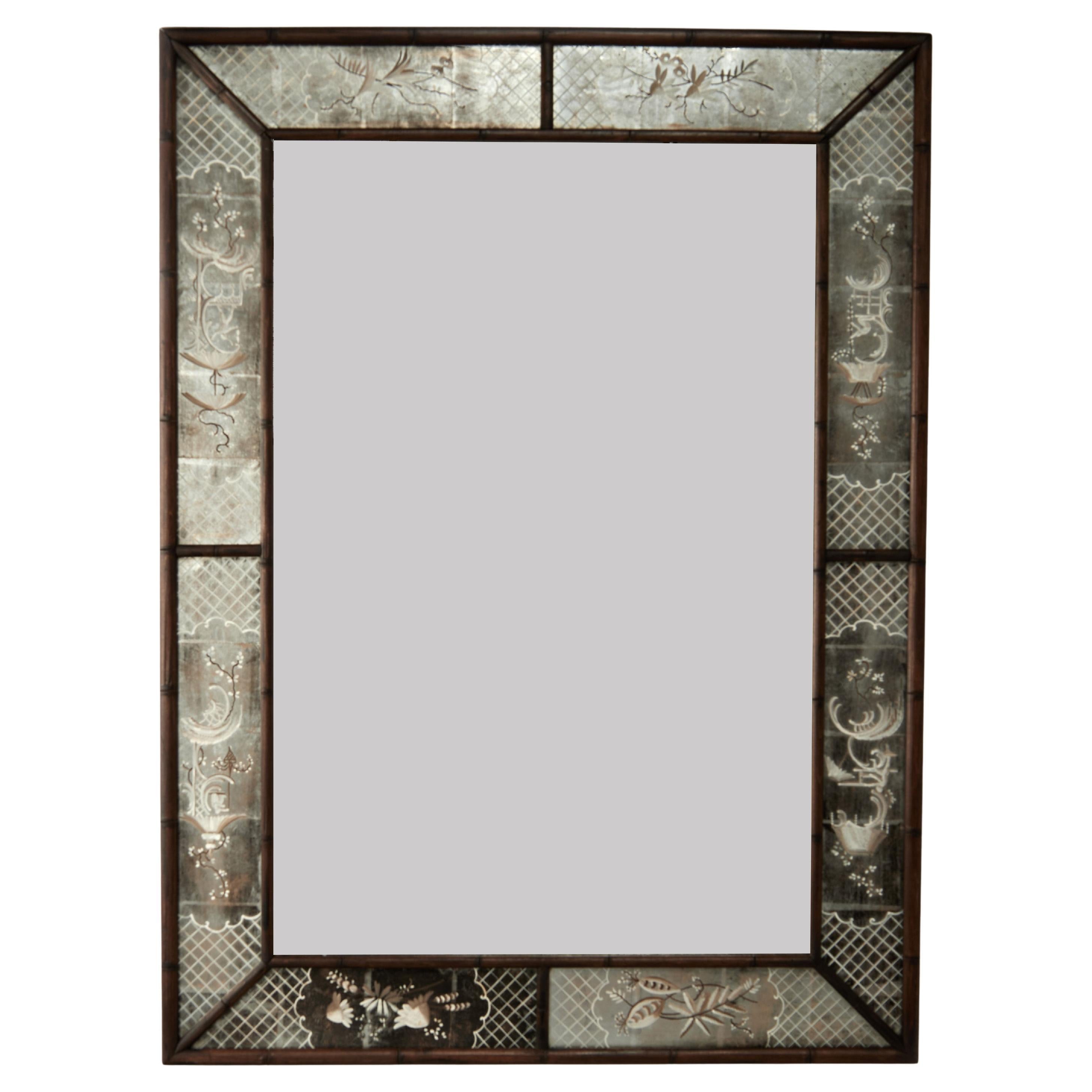 Antike Faux Bamboo Chinoiserie Wandspiegel im Angebot