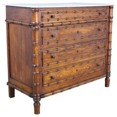 Antique Faux Bamboo Commode with Original White Marble Top
