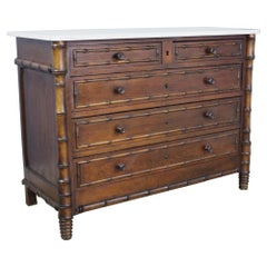 Antique Faux Bamboo Commode with Original White Marble Top