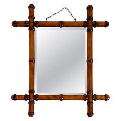Antique Faux Bamboo Mirror, Bevelled Glass, France, c.1900, Original Patina