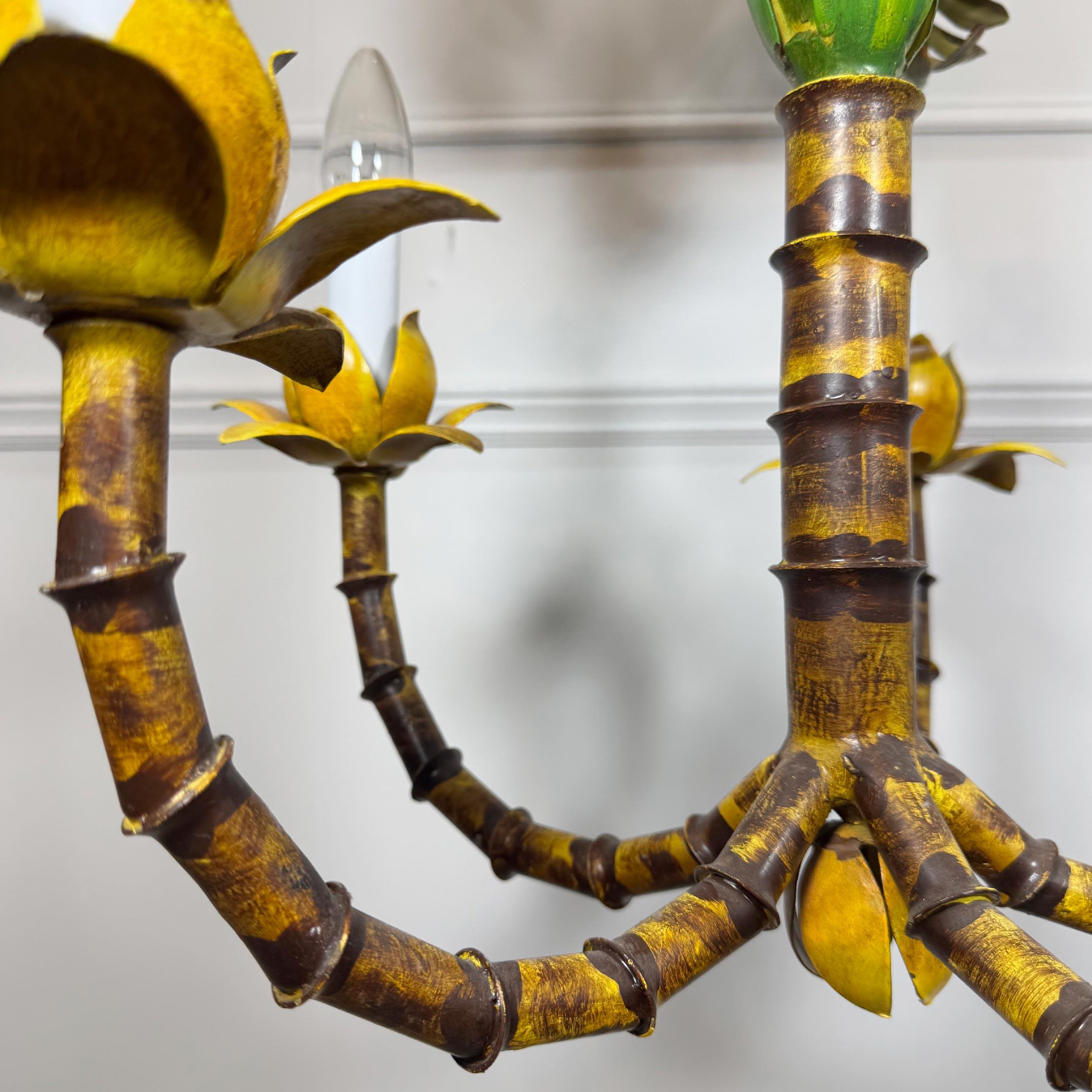 Lampadario antico a foglie di palma in finto bambù in vendita 3