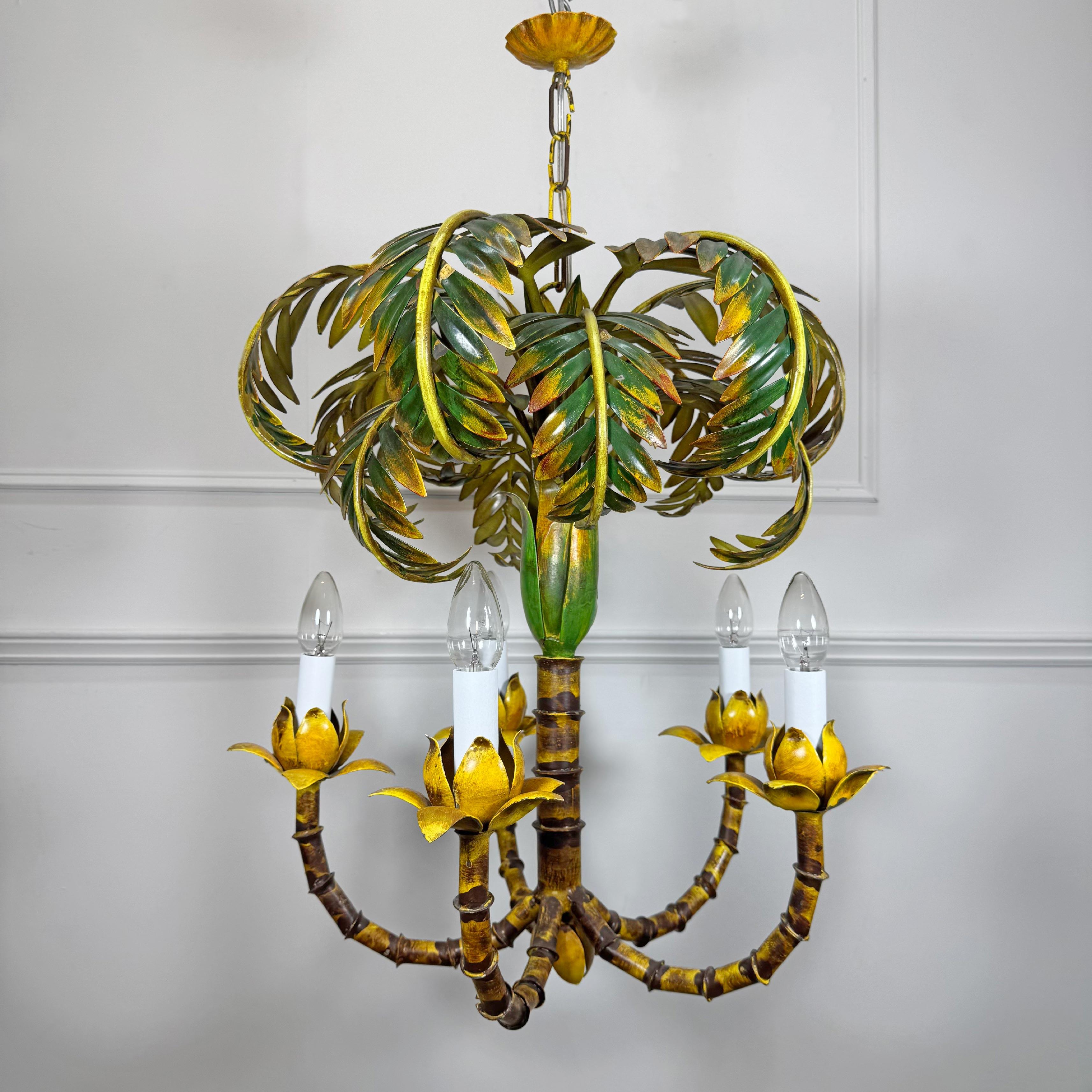 Lampadario antico a foglie di palma in finto bambù in vendita 4