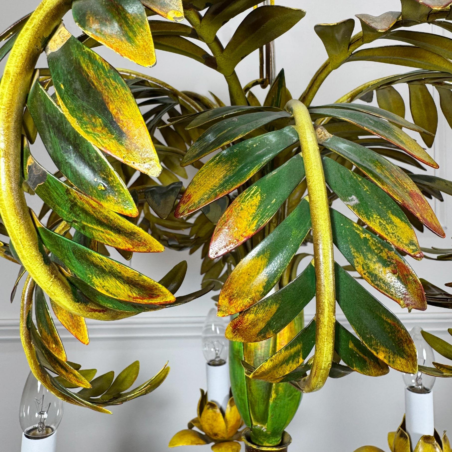 Belle Époque Lampadario antico a foglie di palma in finto bambù in vendita