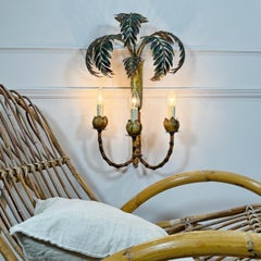 Antique Faux Bamboo Palm Leaf Wall Light France 1930's