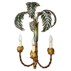 Antique Faux Bamboo Palm Leaf Wall Light France 1930's
