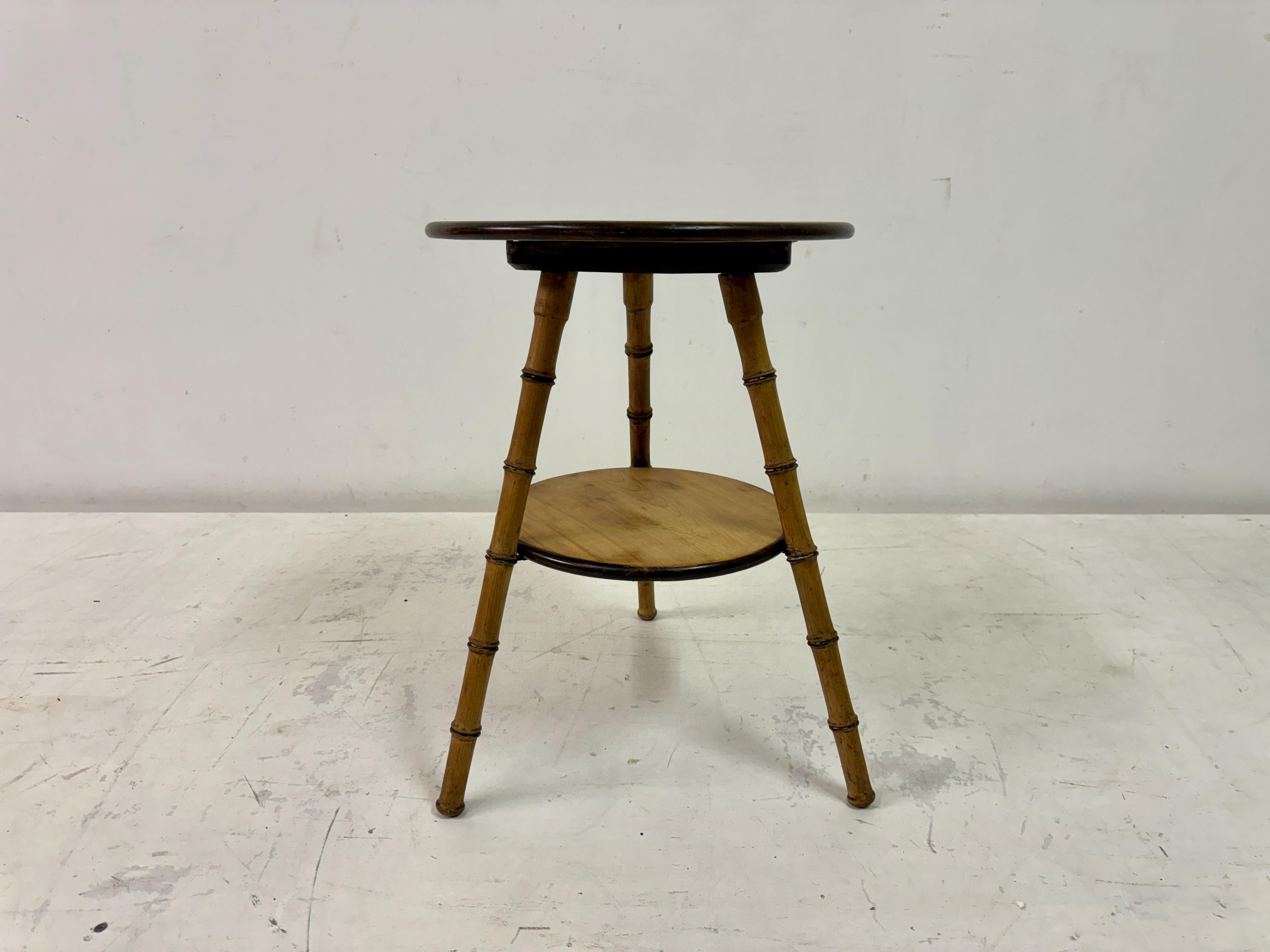 Country Antique Faux Bamboo Two Tier Side Table