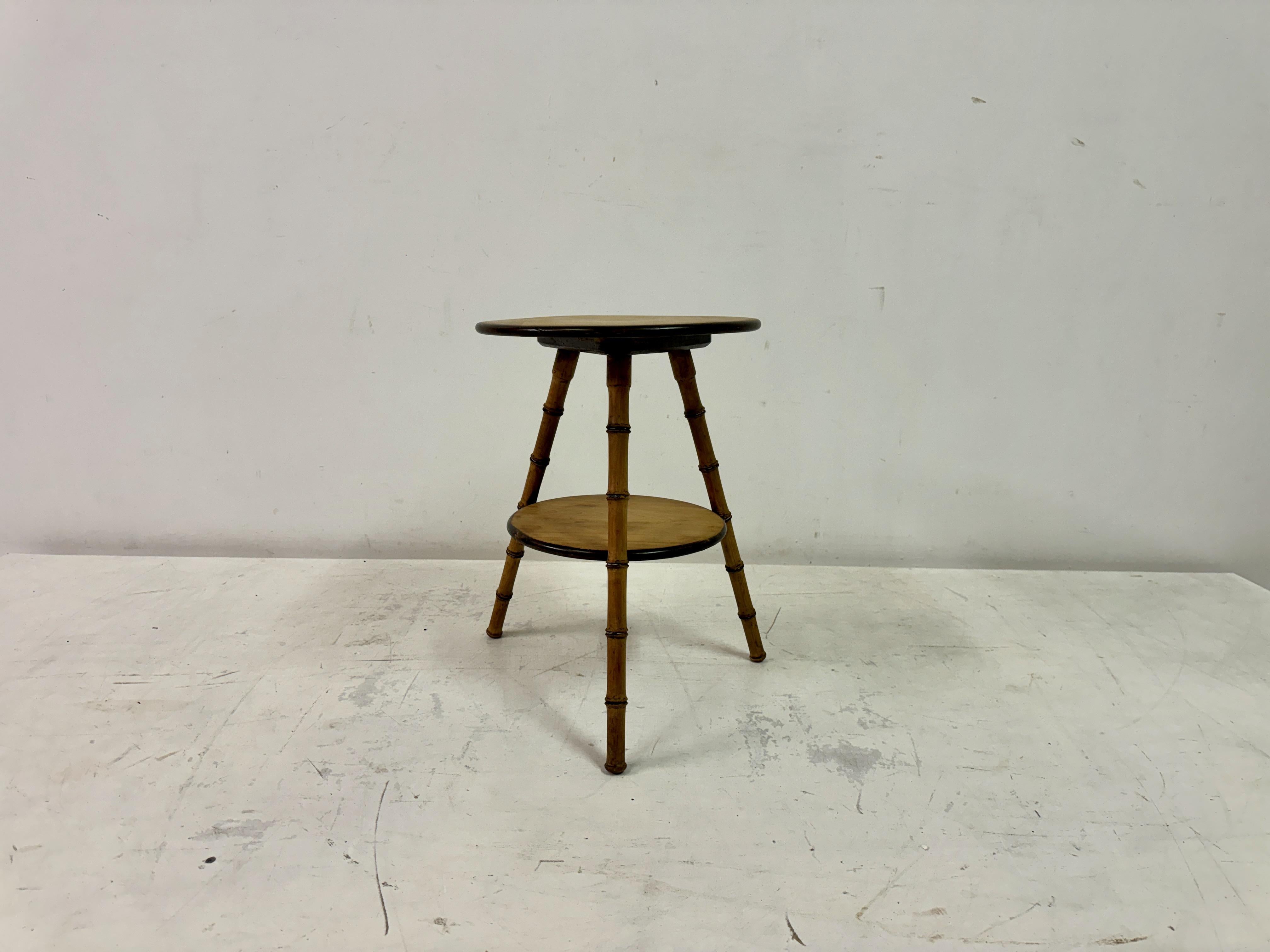 Pine Antique Faux Bamboo Two Tier Side Table