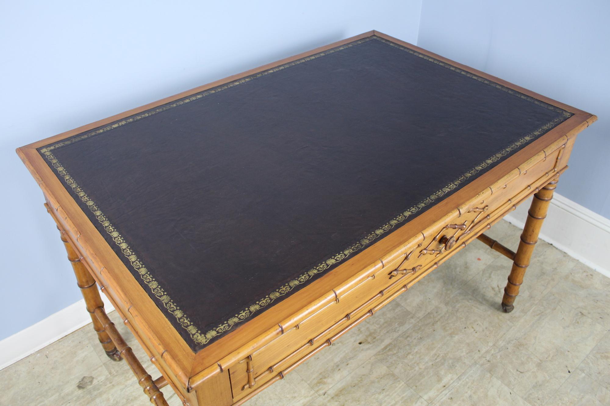 Wood Antique Faux Bamboo Writing Table or Desk