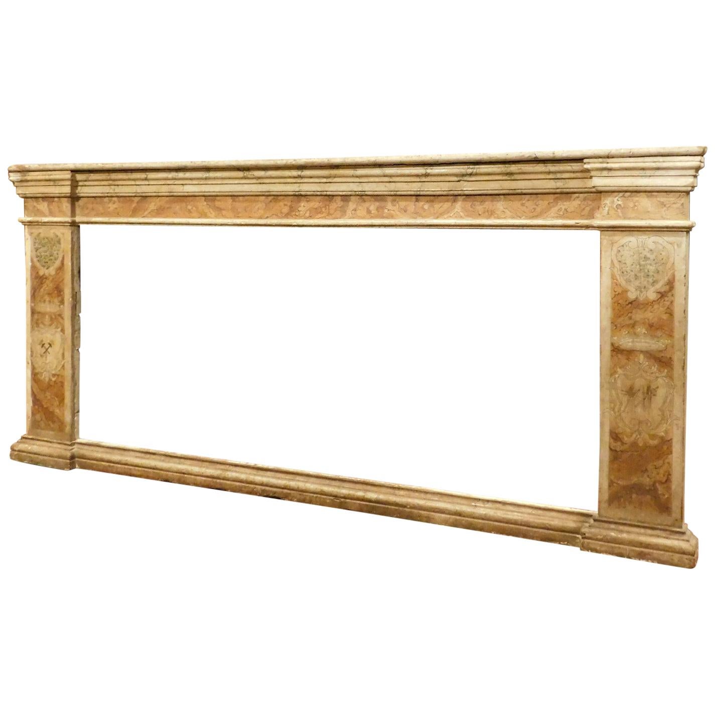 Antique Faux Beige Marble and Peach Lacquered Frame, Italian Church, 1700 For Sale