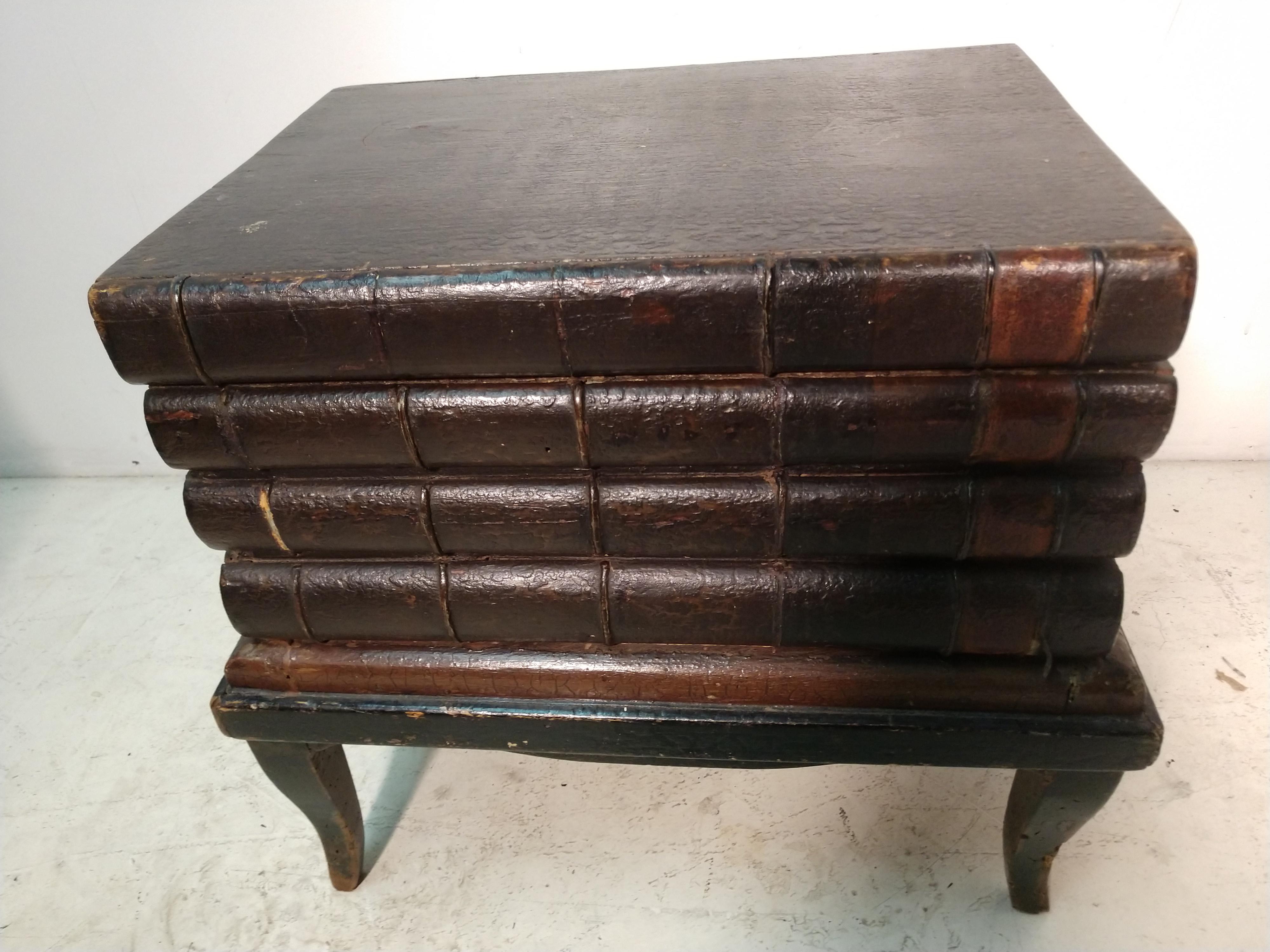 Hardwood Antique Late 19thC Faux Stacked Book End Table with Storage France