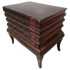 Antique Late 19thC Faux Stacked Book End Table with Storage France