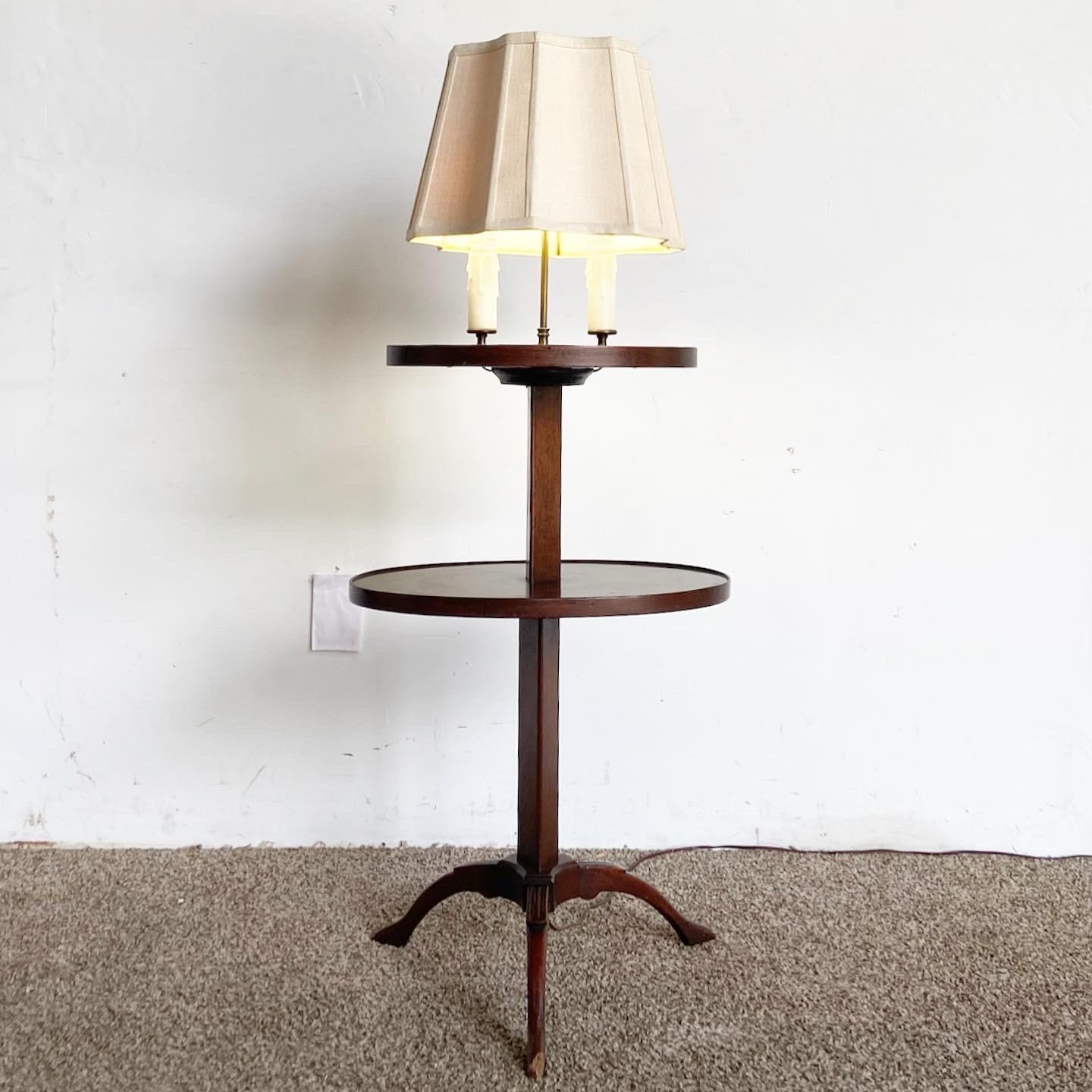 Antique Faux Candle Floor Lamp Side Table For Sale 3
