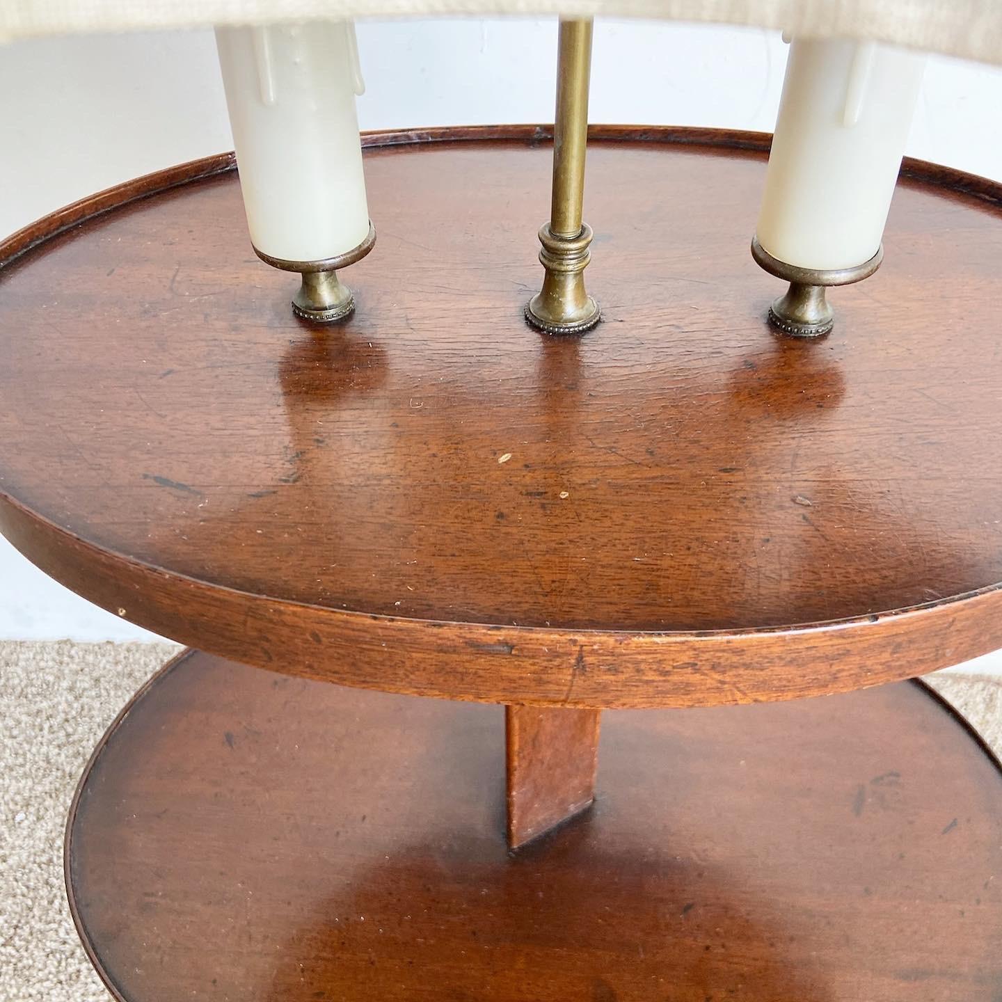 Antique Faux Candle Floor Lamp Side Table In Good Condition For Sale In Delray Beach, FL