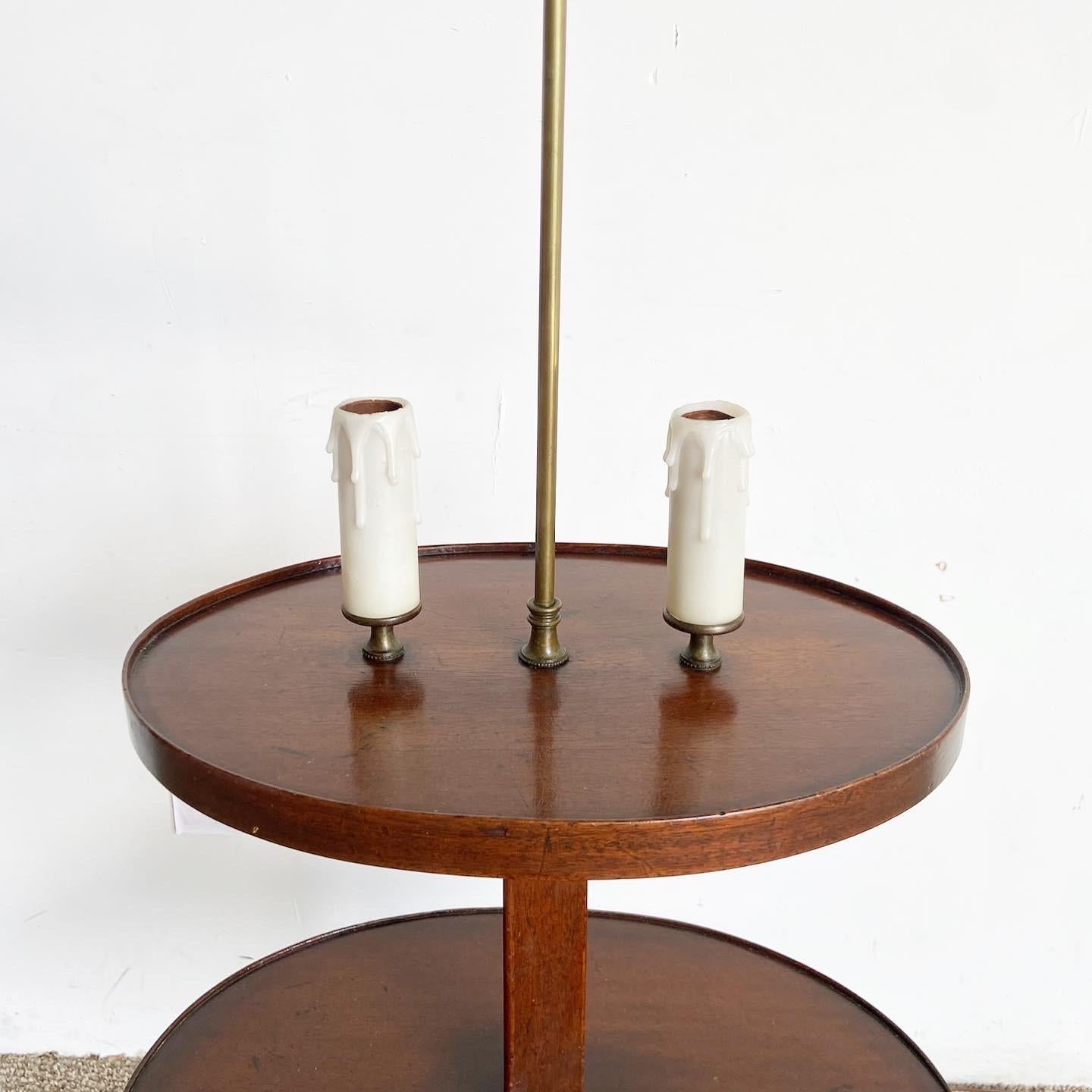 Wood Antique Faux Candle Floor Lamp Side Table For Sale