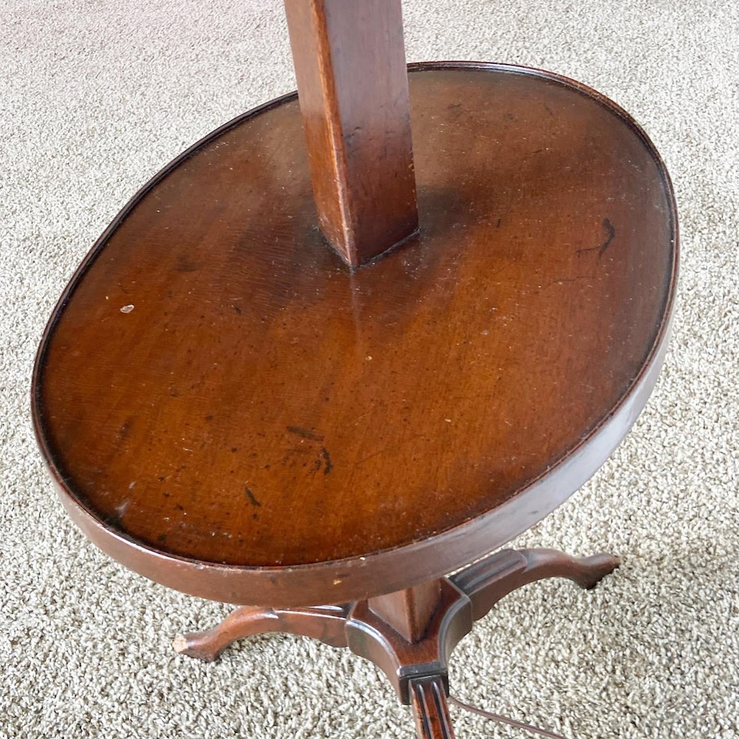 Antique Faux Candle Floor Lamp Side Table For Sale 1
