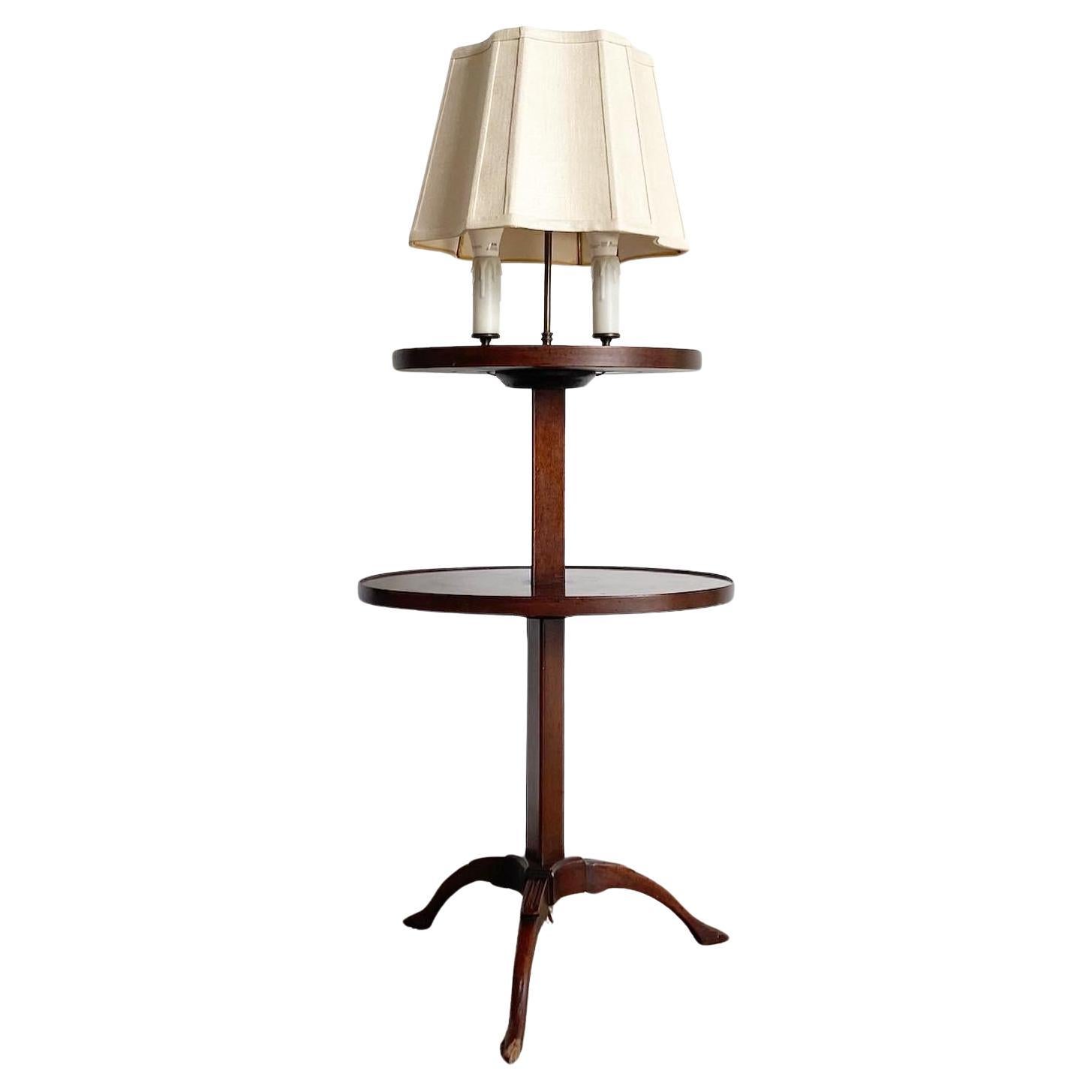 Antique Faux Candle Floor Lamp Side Table For Sale