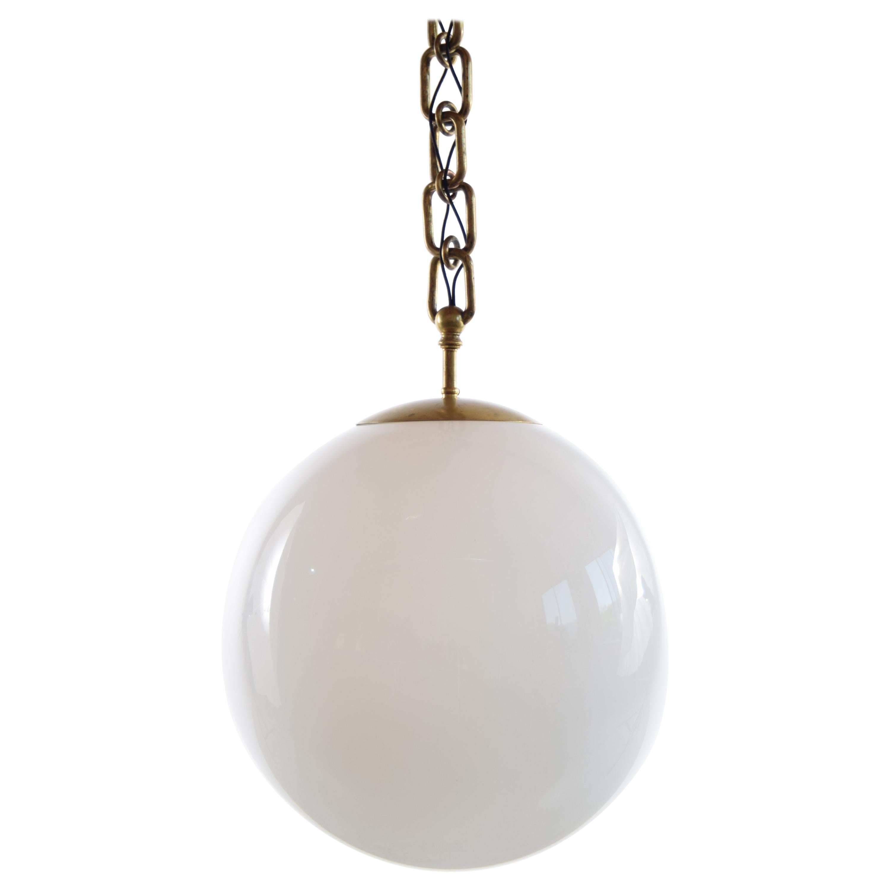 Antique Faux Brass Chain and Milk Glass Sphere Pendant Light