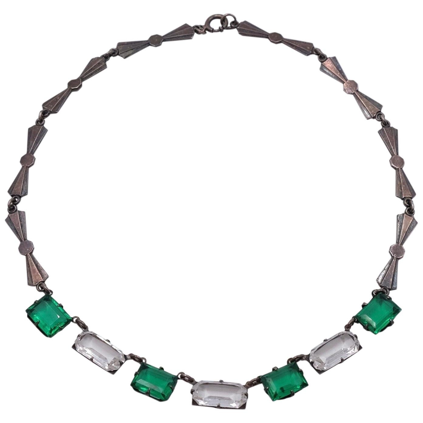 Antique Faux Emerald Necklace Art Deco Necklace 1930's For Sale